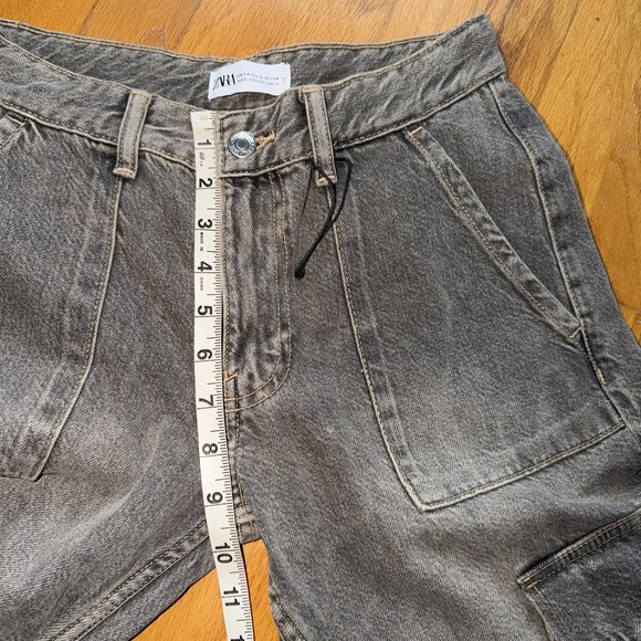 Zara Pants Womens 2 Gray Denim Cargo Wide Leg Utility Strap Detail Y2K Style - Picture 9 of 11